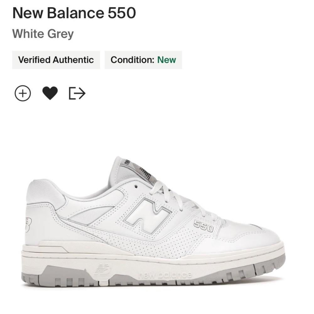 Brand new in box New Balance 550 White/Gray